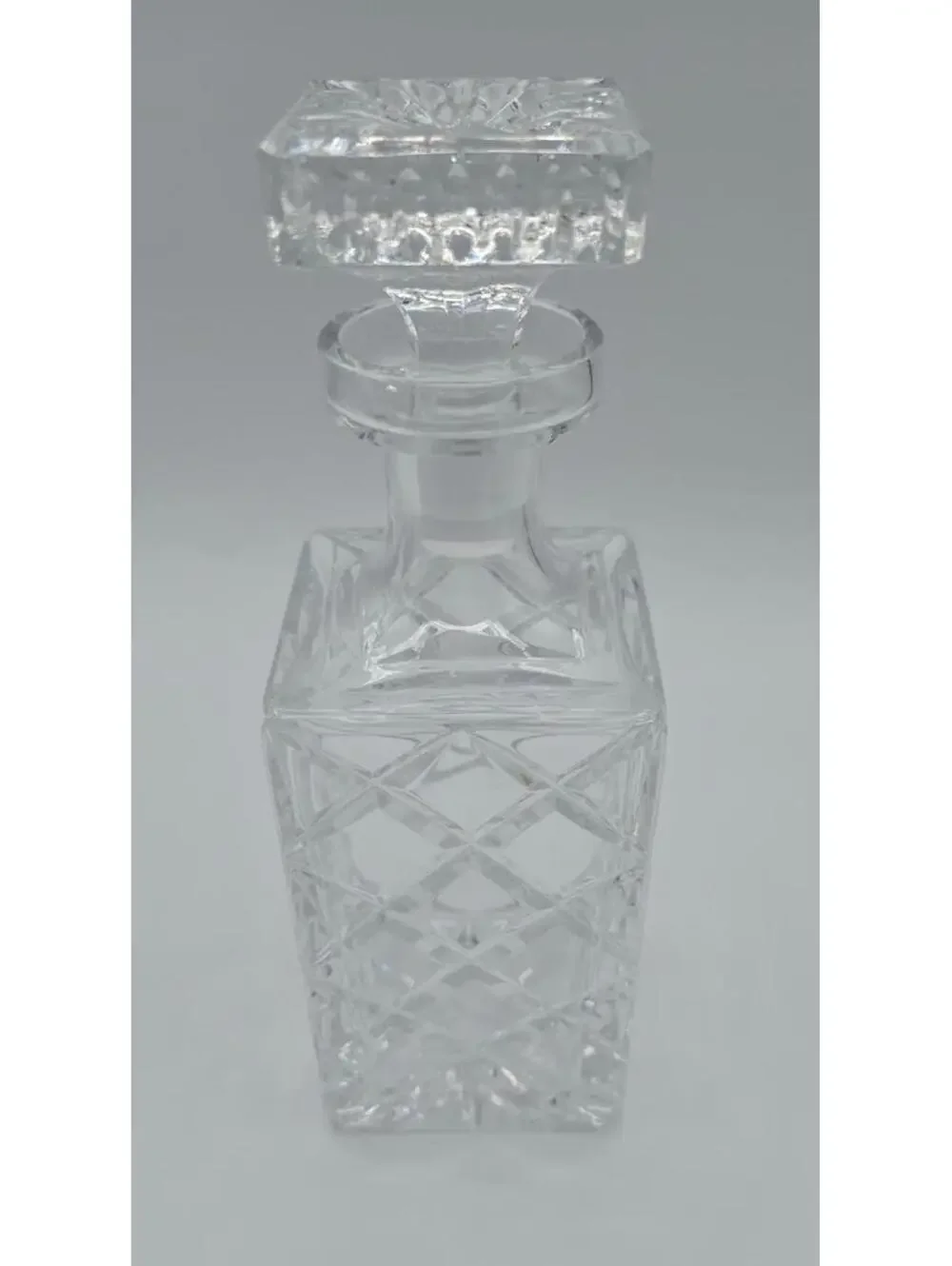 Vintage MCM Cut Crystal Square Decanter w/Stopper Diamond Pattern 9